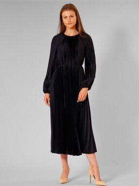 $149 Julia Jordan Women's Pleated Long-Sleeve Dress Navy Size 16